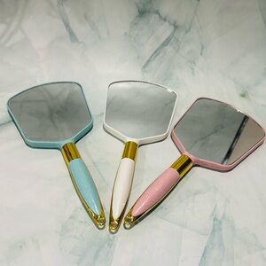 3 Handheld Makeup Mirrors Trio - Mint, White, Pink